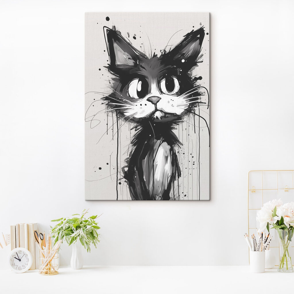 Chat à l’encre noire dans un intérieur