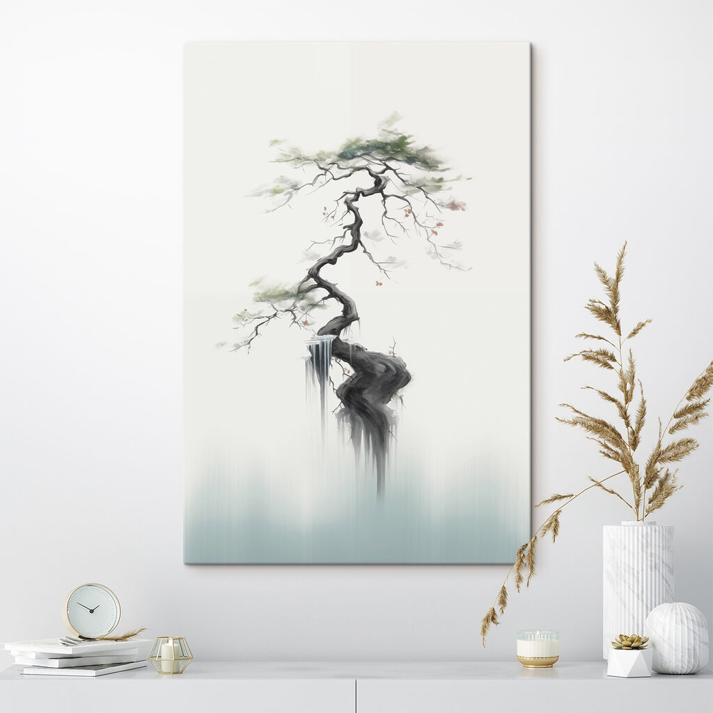Arbre tortueux sur rocher dans un intérieur