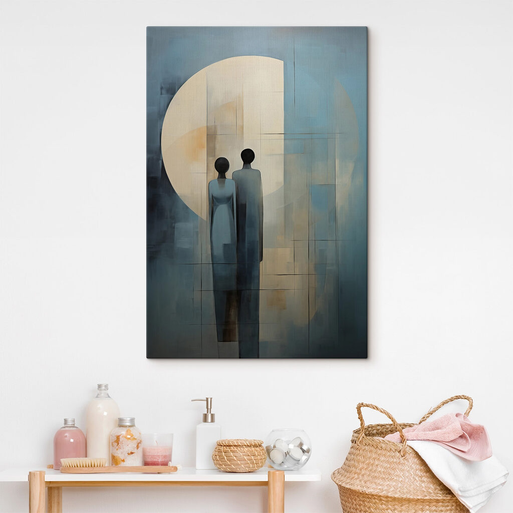 Silhouettes devant la lune dans un intérieur