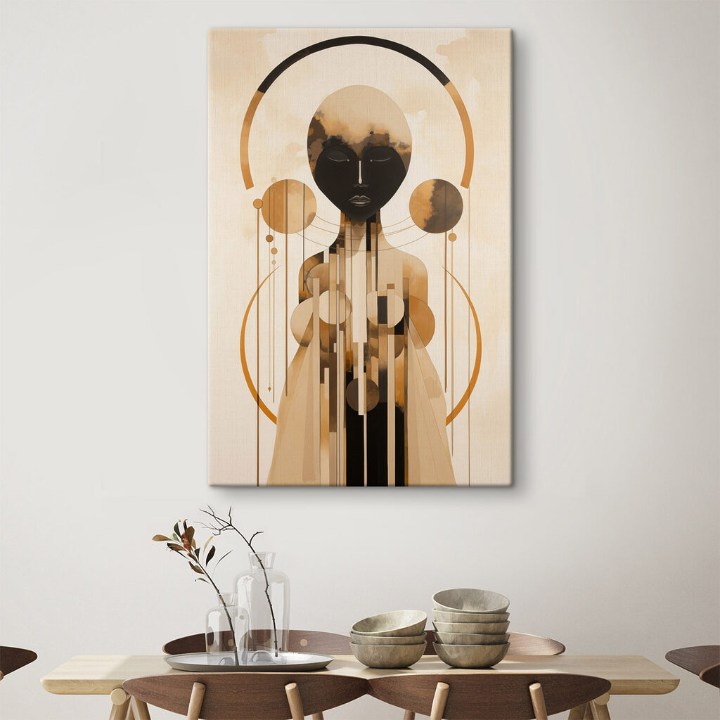 Silhouette entre cercles dorés dans un intérieur