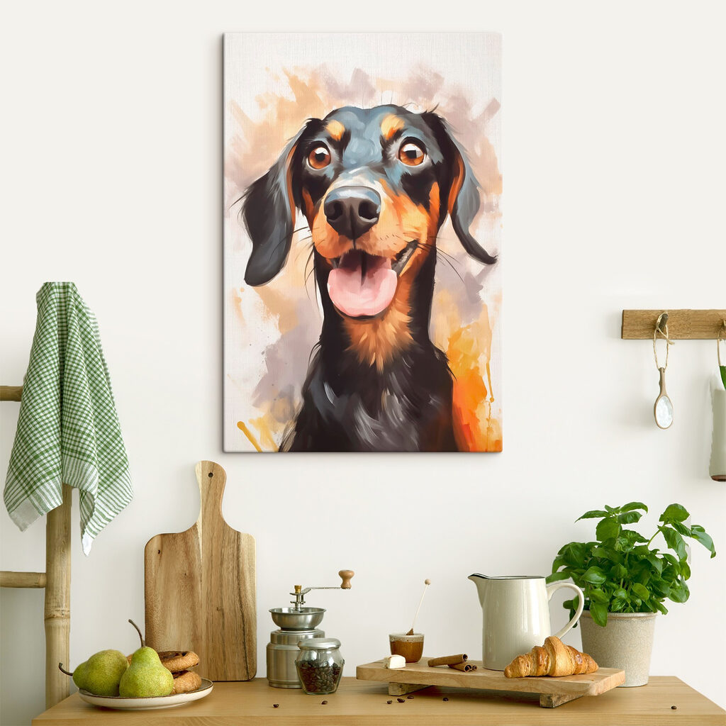 Teckel joyeux à l’aquarelle dans un intérieur