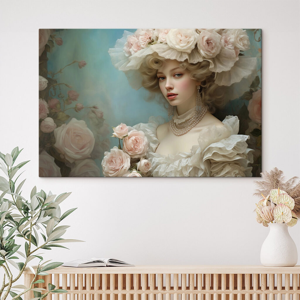 Chapeau fleuri et perles dans un intérieur