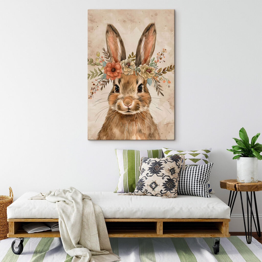 Petit lapin fleuri dans un intérieur