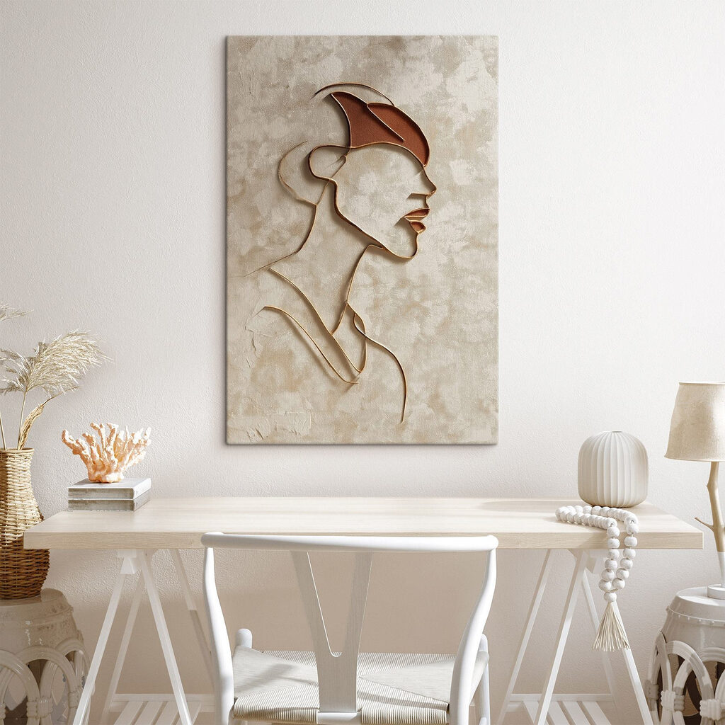 Profil au trait brun dans un intérieur