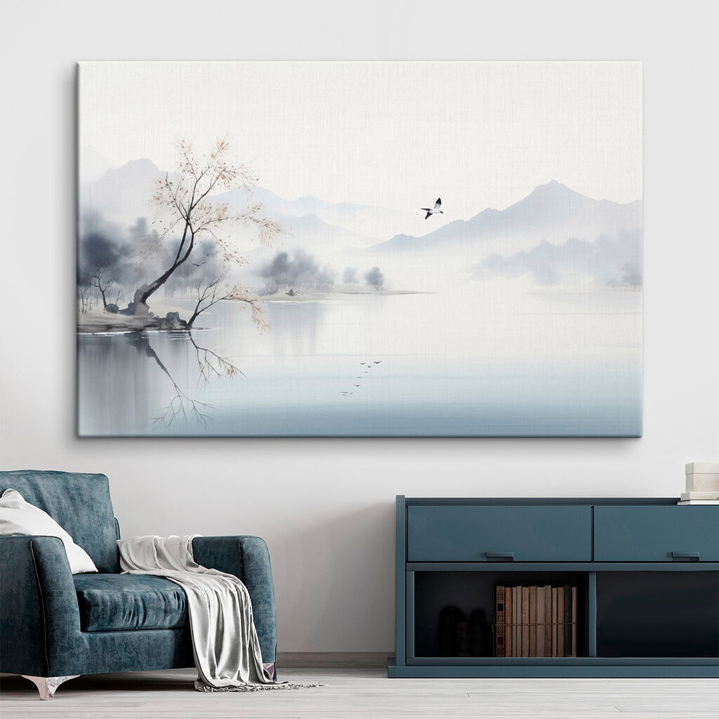 Oiseau sur l’eau brumeuse dans un intérieur