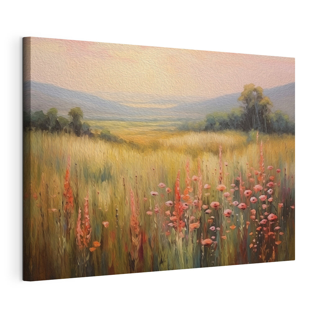 Prairie aux épis roses, toile tendue et bord enveloppé