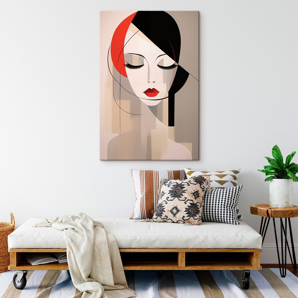 Visage et mèche rouge dans un intérieur