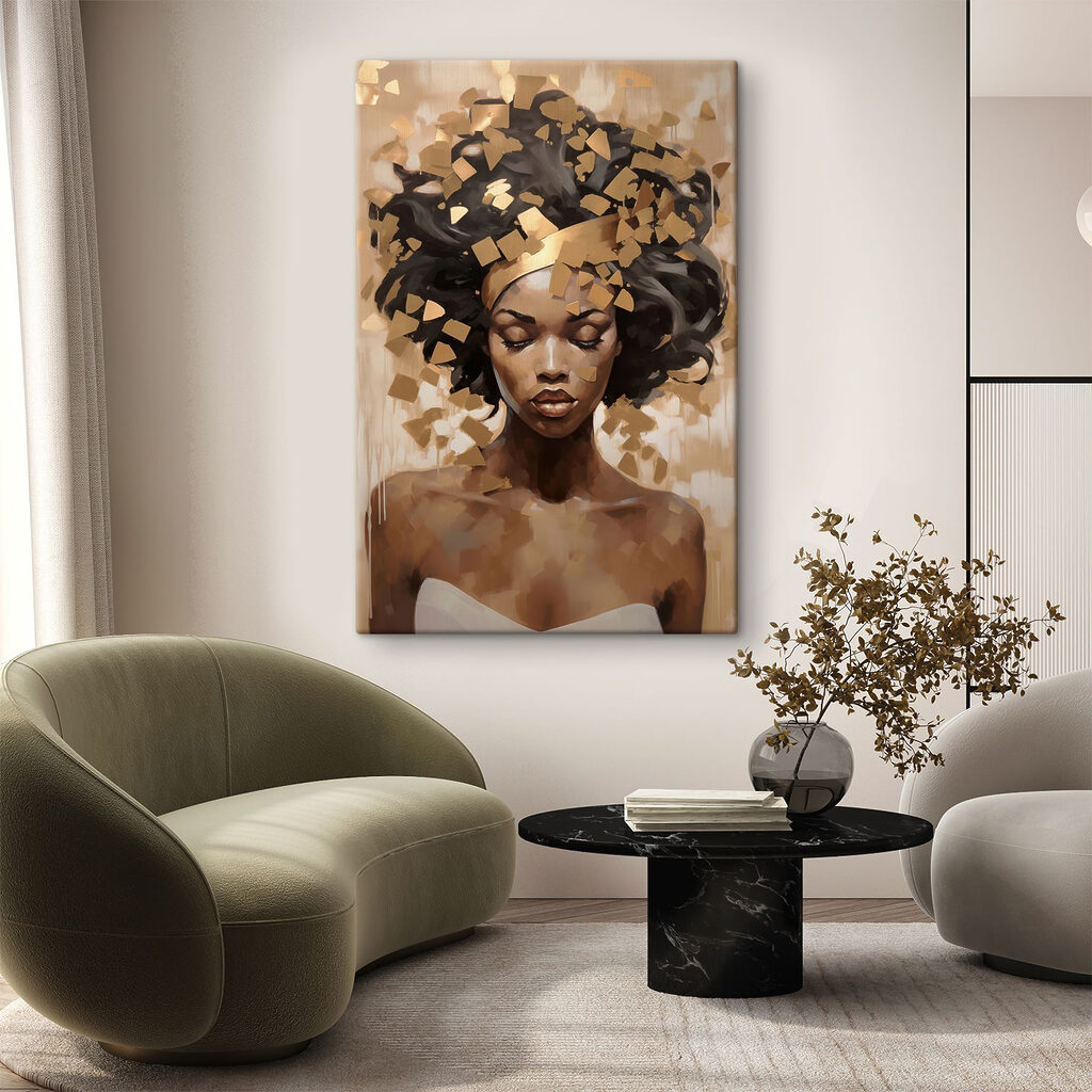 Boucles et éclats dorés dans un intérieur