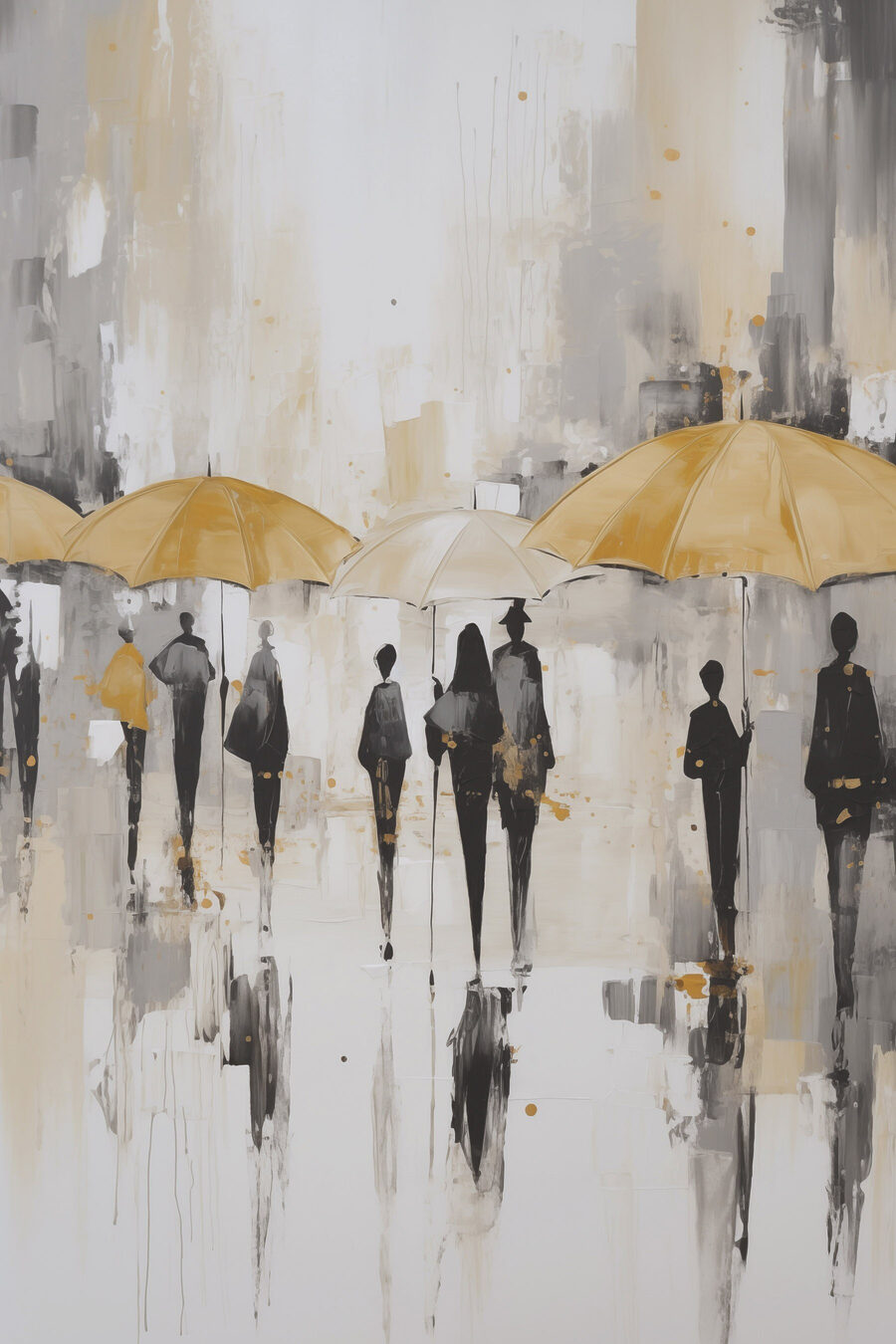 Promeneurs aux parapluies jaunes — motif complet