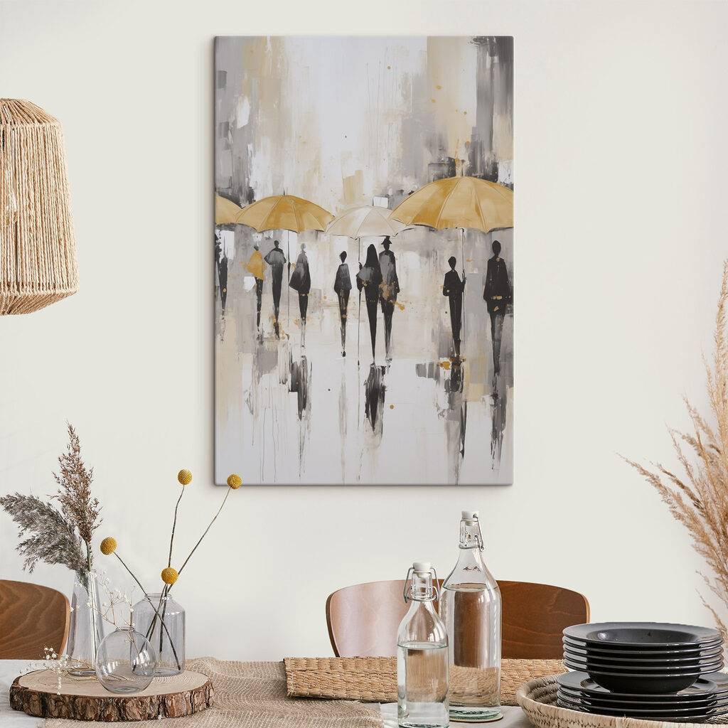 Promeneurs aux parapluies jaunes — intérieur 2