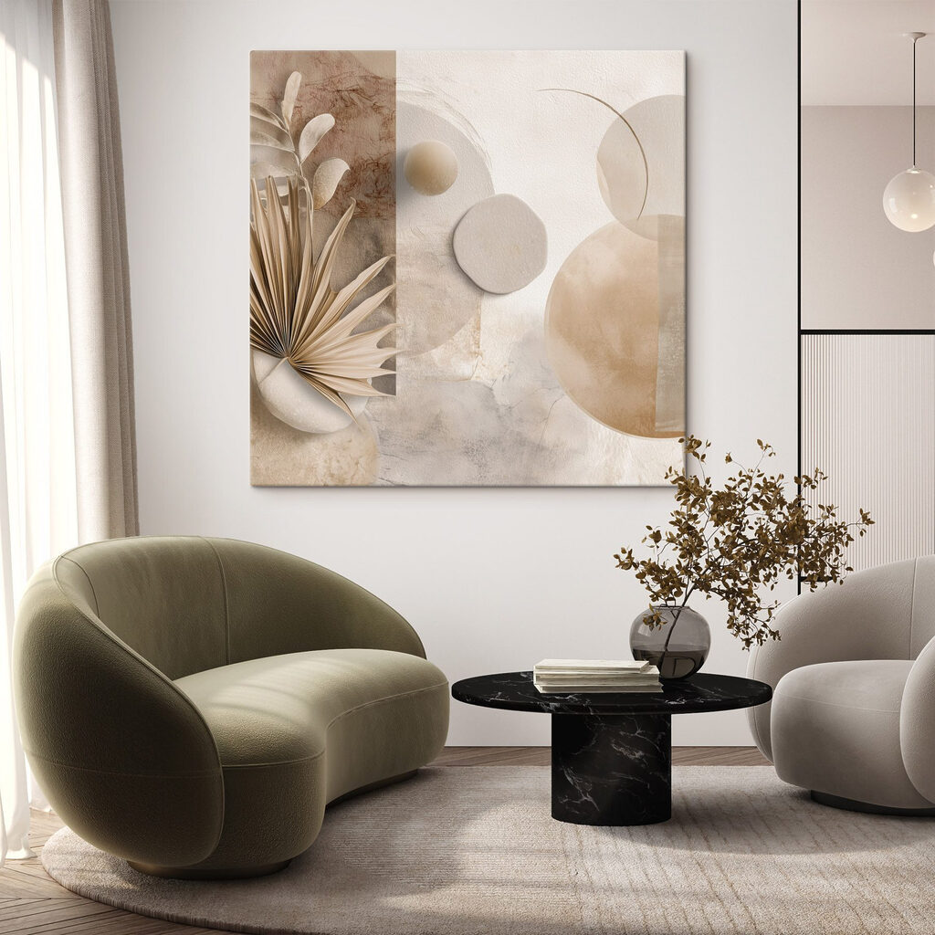 Cercles sable et palme dans un intérieur