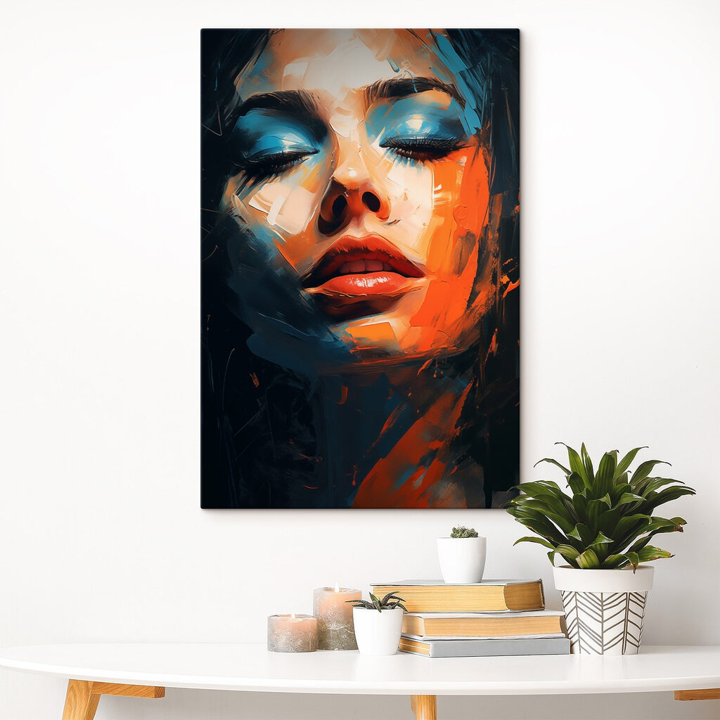 Portrait en couleurs ardentes dans un intérieur
