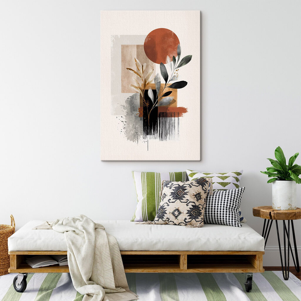Rameau et soleil rouille dans un intérieur