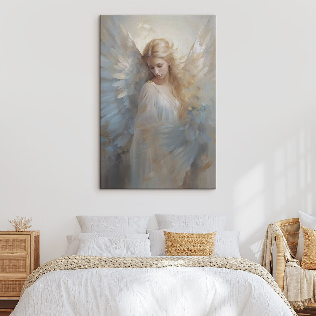 Ange au regard baissé dans un intérieur