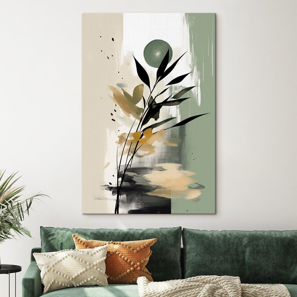 Feuilles noires sur vert dans un intérieur