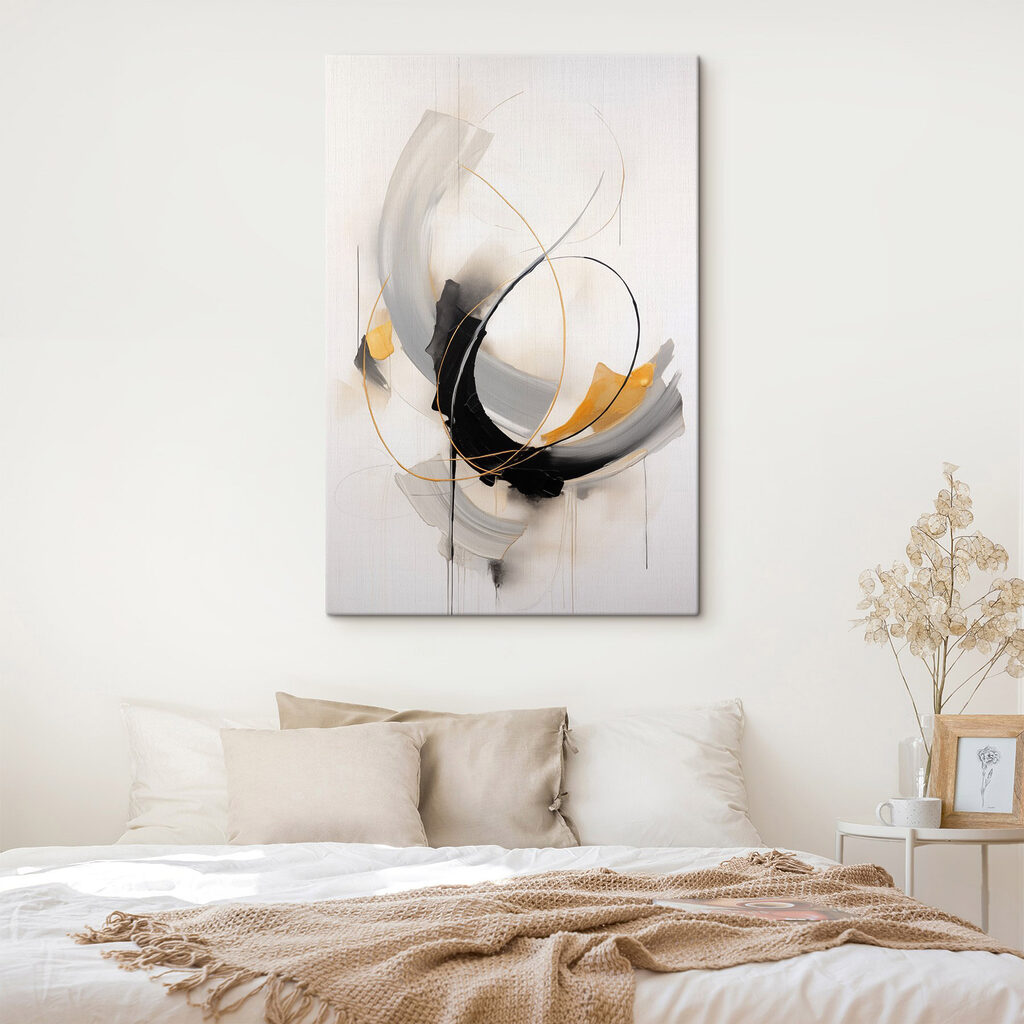 Rubans noirs, volutes dorées dans un intérieur
