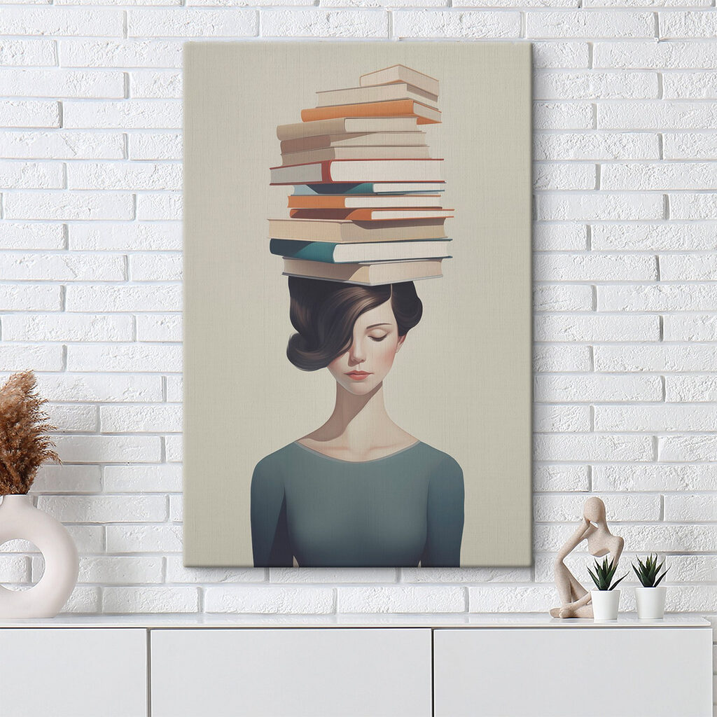 Livres sur cheveux sombres dans un intérieur