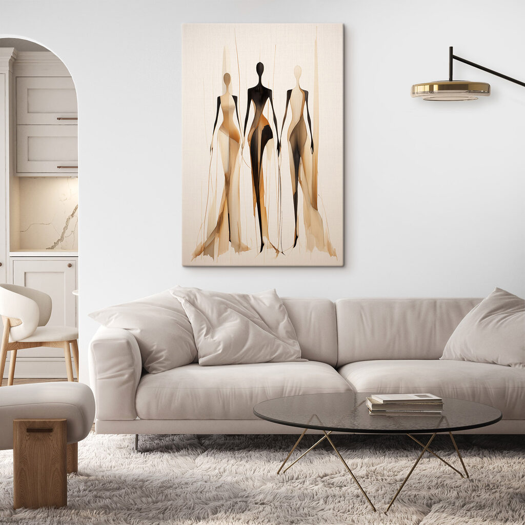 Silhouettes en robes pâles dans un intérieur