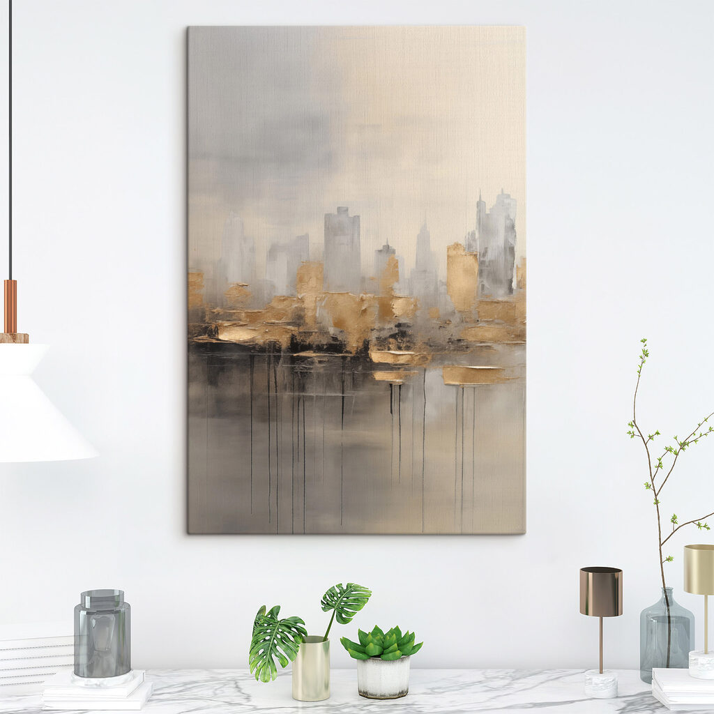 Ville dorée et reflets dans un intérieur