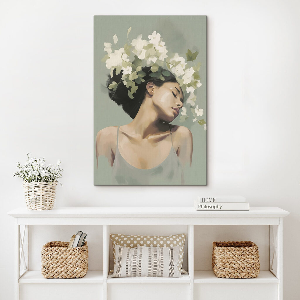 Coiffure de fleurs blanches dans un intérieur