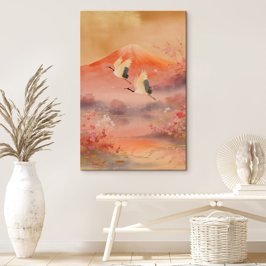 Grues et montagne corail dans un intérieur