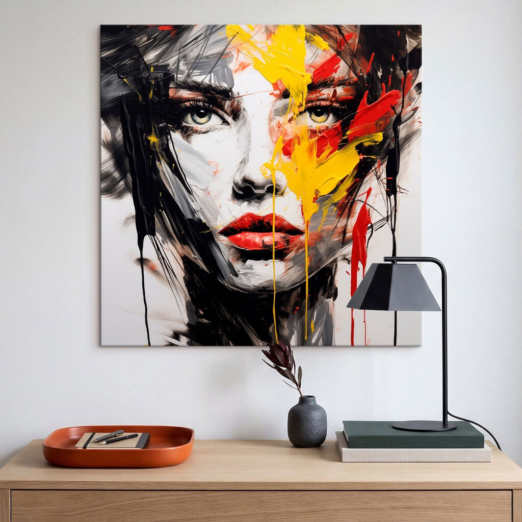 Regard entre touches vives dans un intérieur