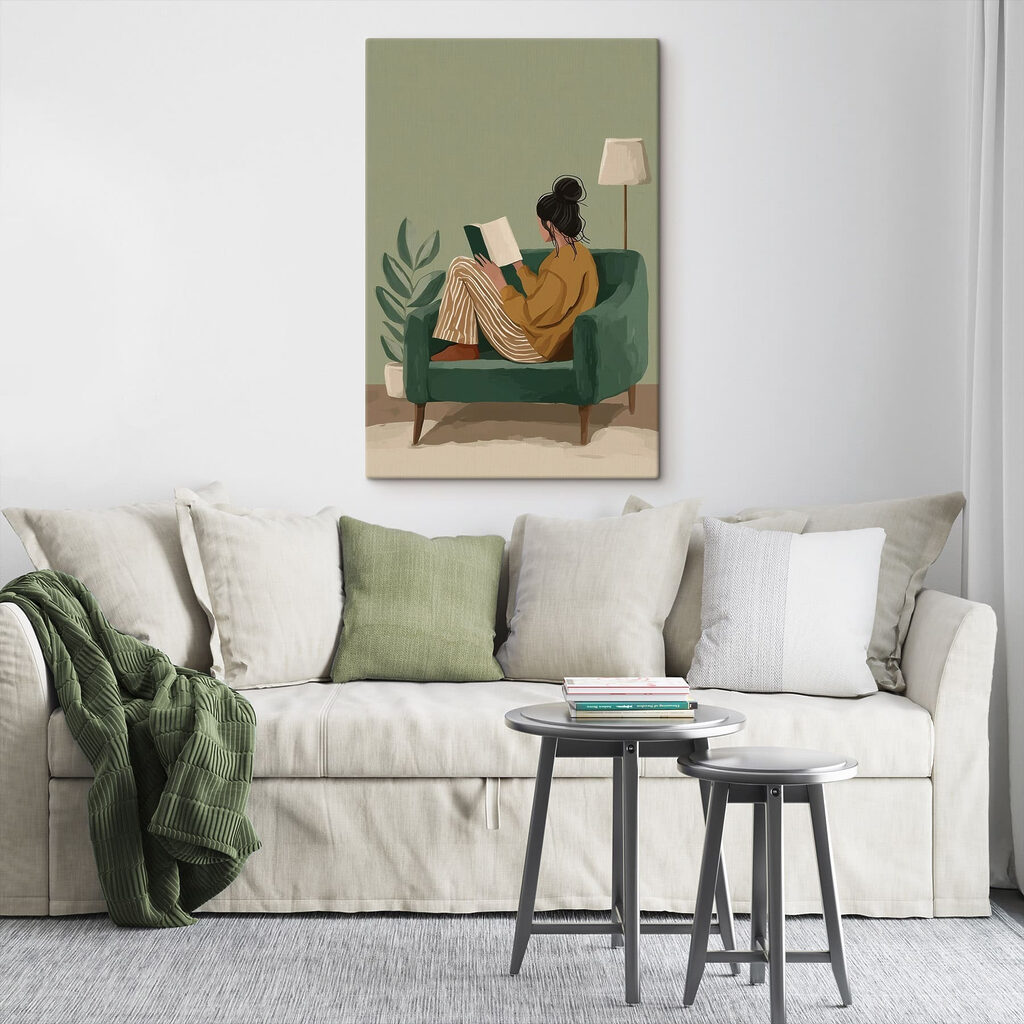Lecture au fauteuil vert dans un intérieur