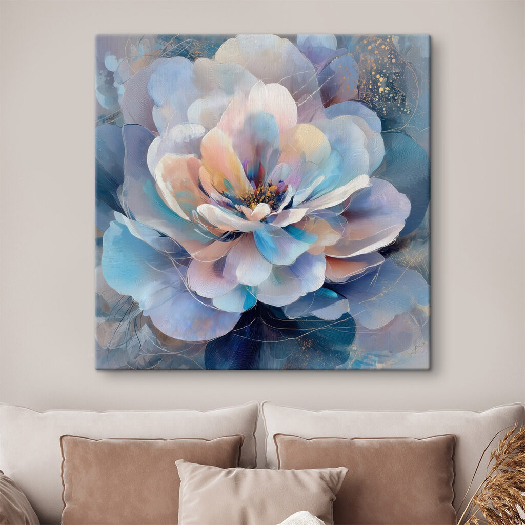 Fleur au halo bleu dans un intérieur