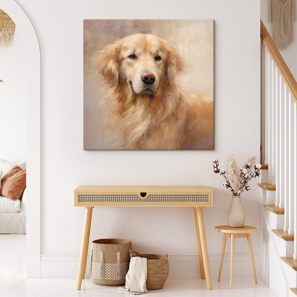 Golden retriever peint dans un intérieur