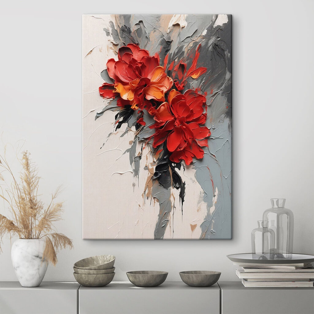 Fleurs et lignes brisées dans un intérieur
