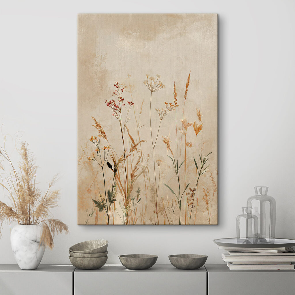 Fleurettes rouges et graminées dans un intérieur