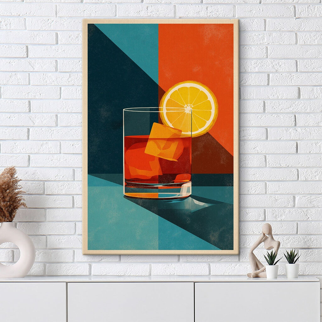 Apéritif aux aplats colorés dans un intérieur