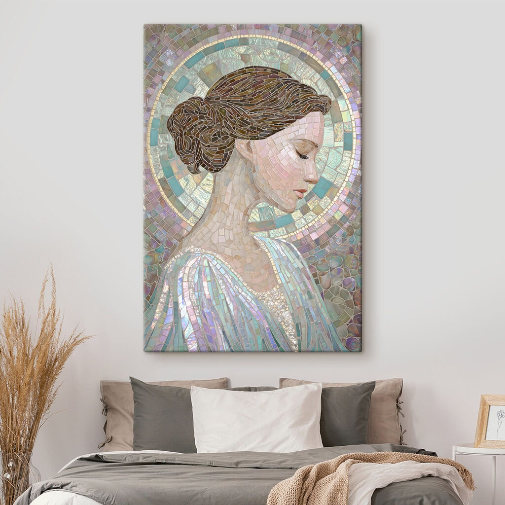 Profil en mosaïque pastel dans un intérieur