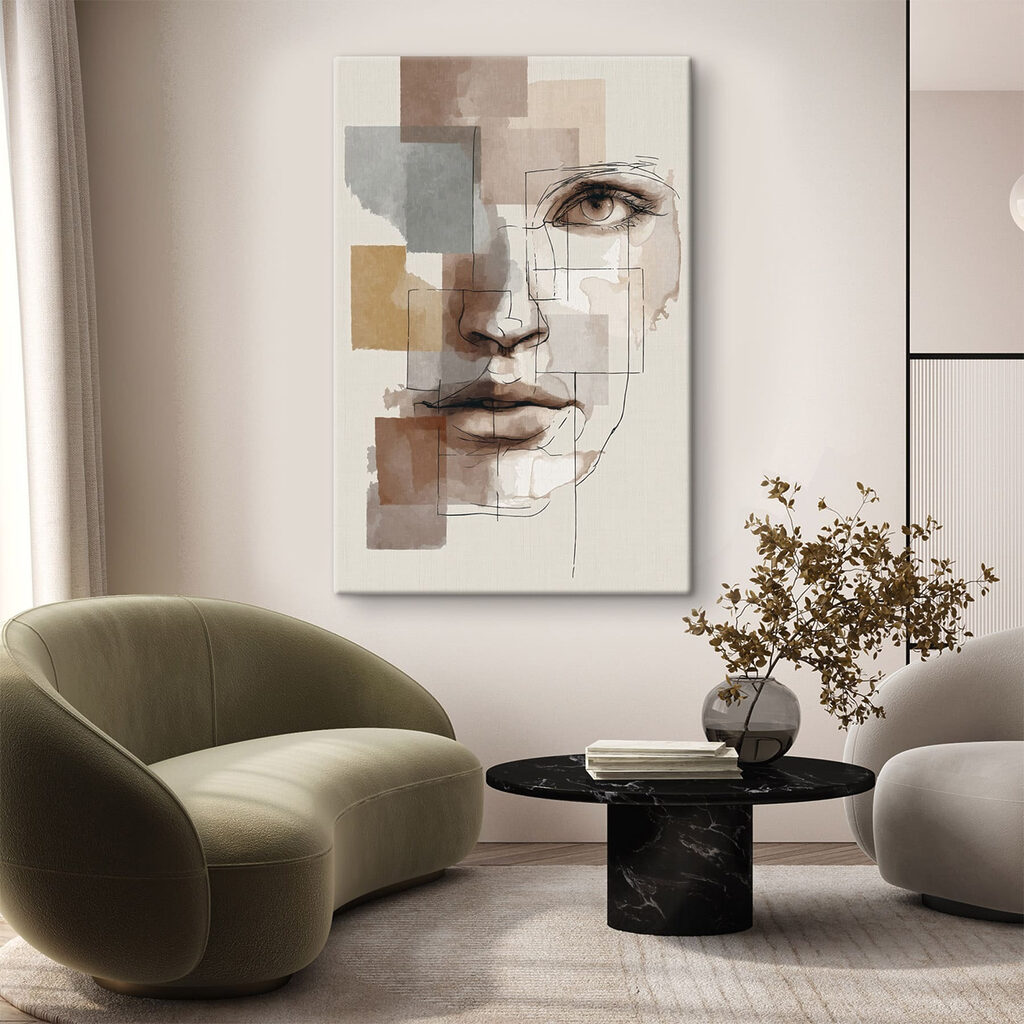 Demi-visage esquissé dans un intérieur