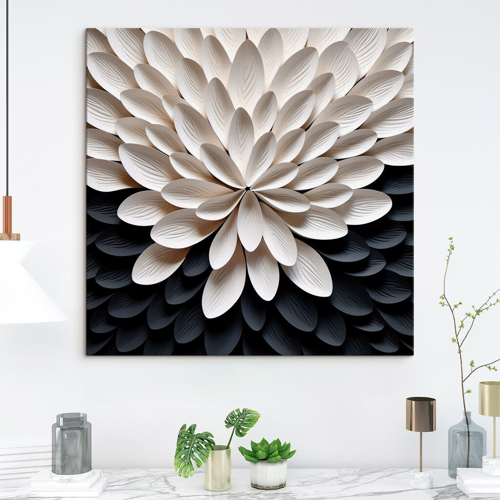 Fleur blanche sur noir dans un intérieur