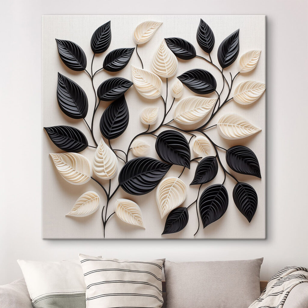 Rameaux noirs et blancs dans un intérieur