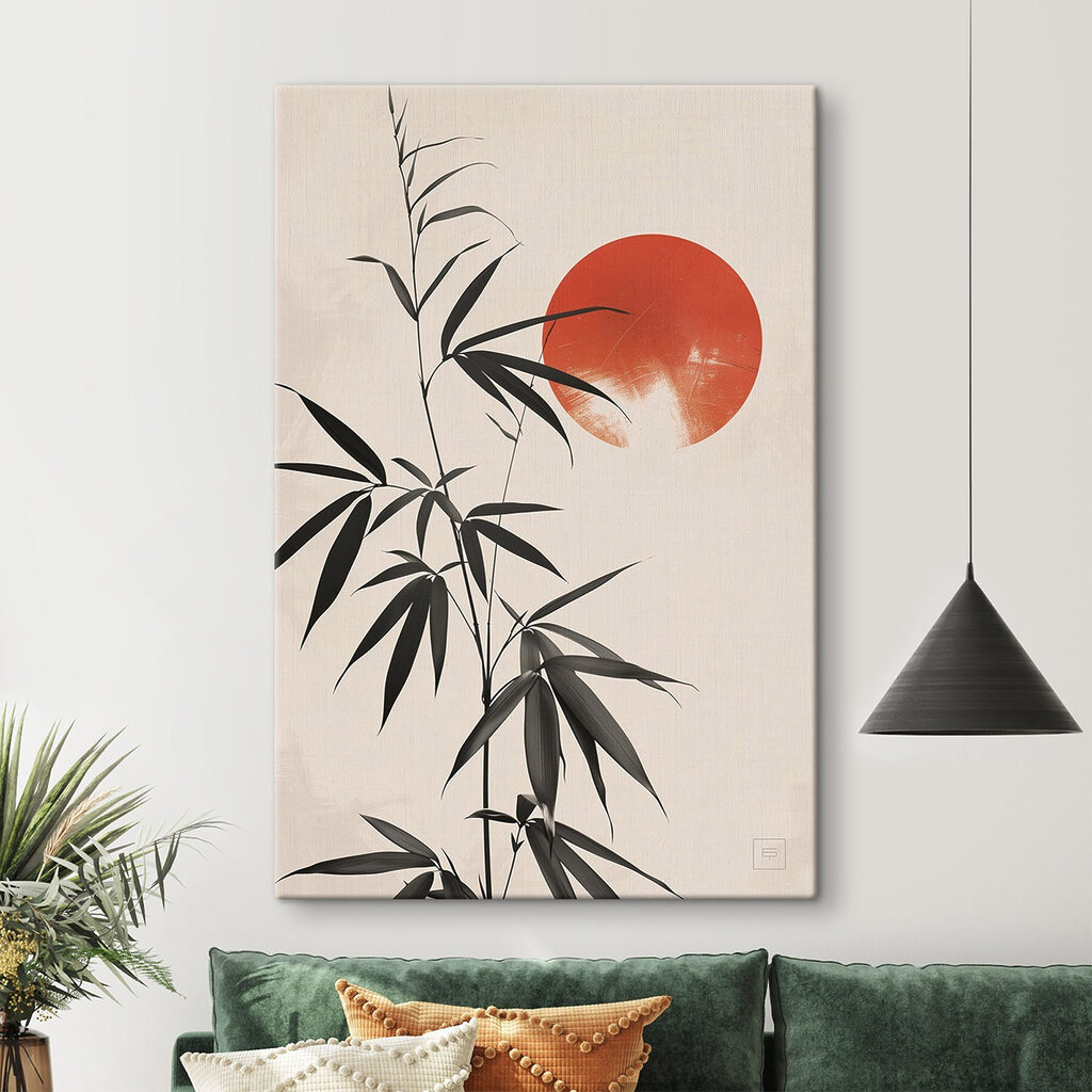 Bambou et soleil rouge dans un intérieur