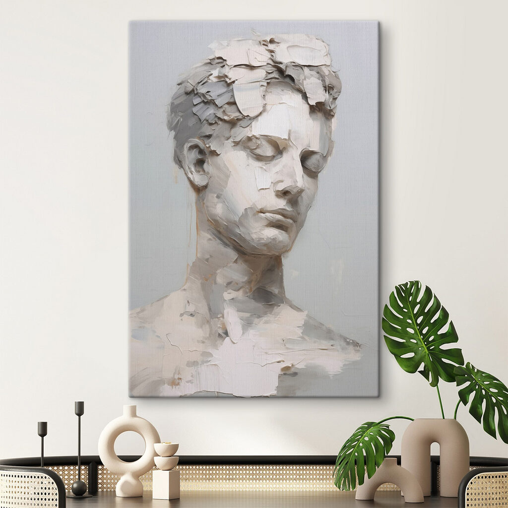Buste aux yeux clos dans un intérieur
