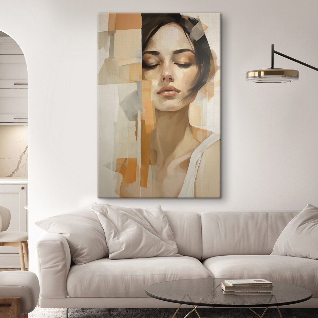 Yeux clos sur ocre dans un intérieur