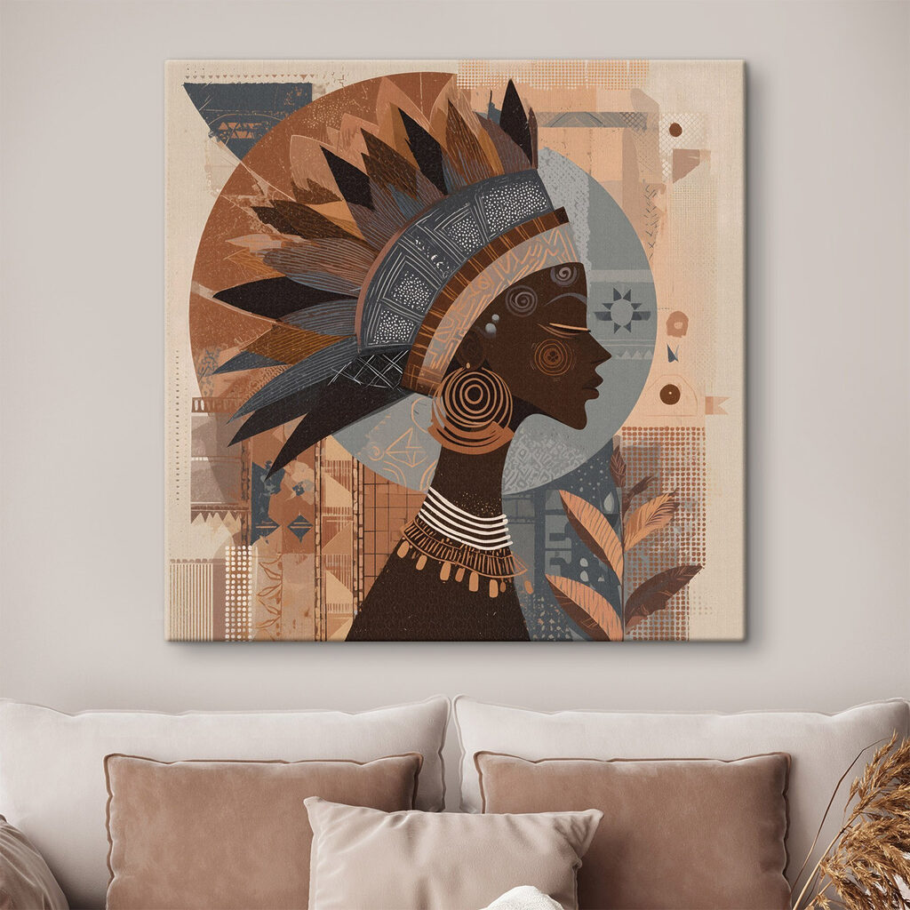 Coiffe de plumes graphique dans un intérieur