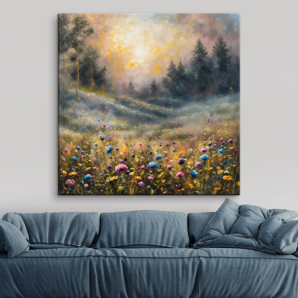 Prairie fleurie au soleil dans un intérieur