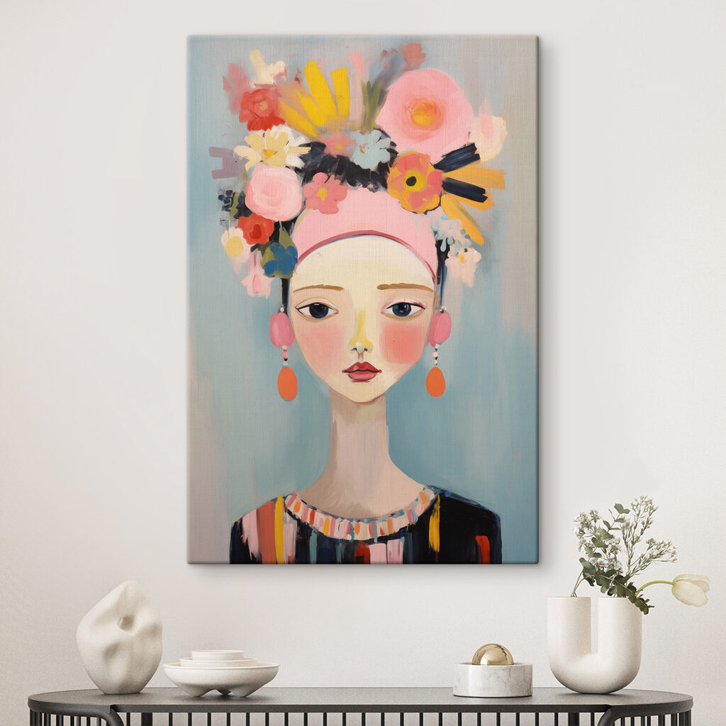 Turban rose fleuri dans un intérieur
