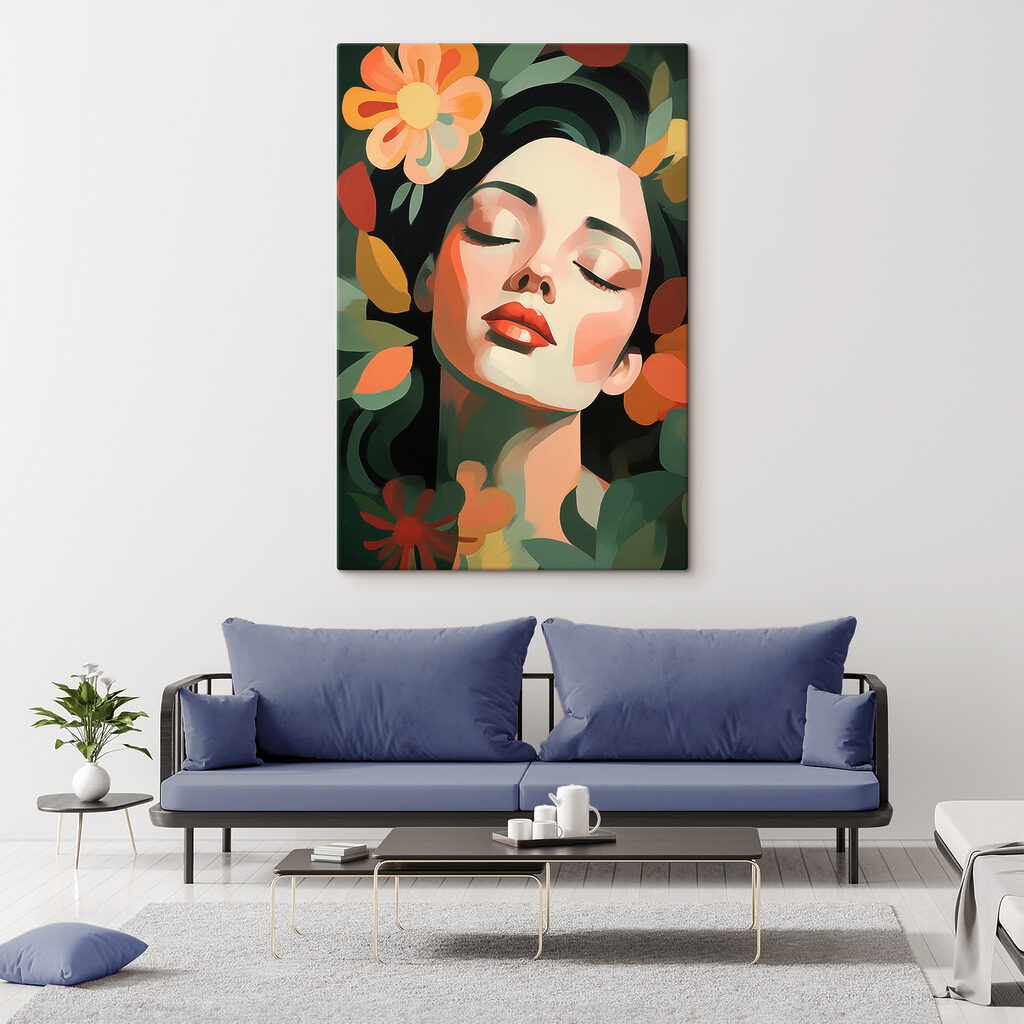 Visage aux fleurs d’été dans un intérieur