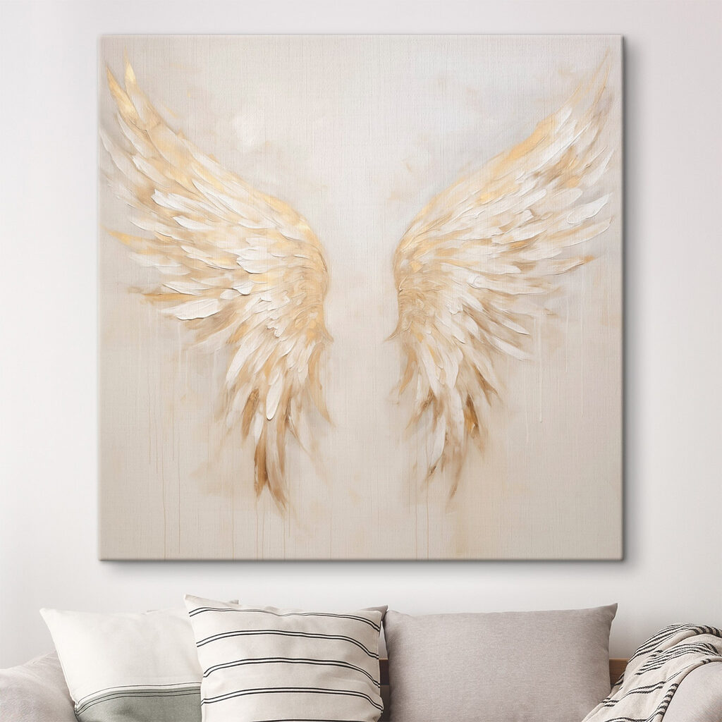 Ailes blanc et or dans un intérieur