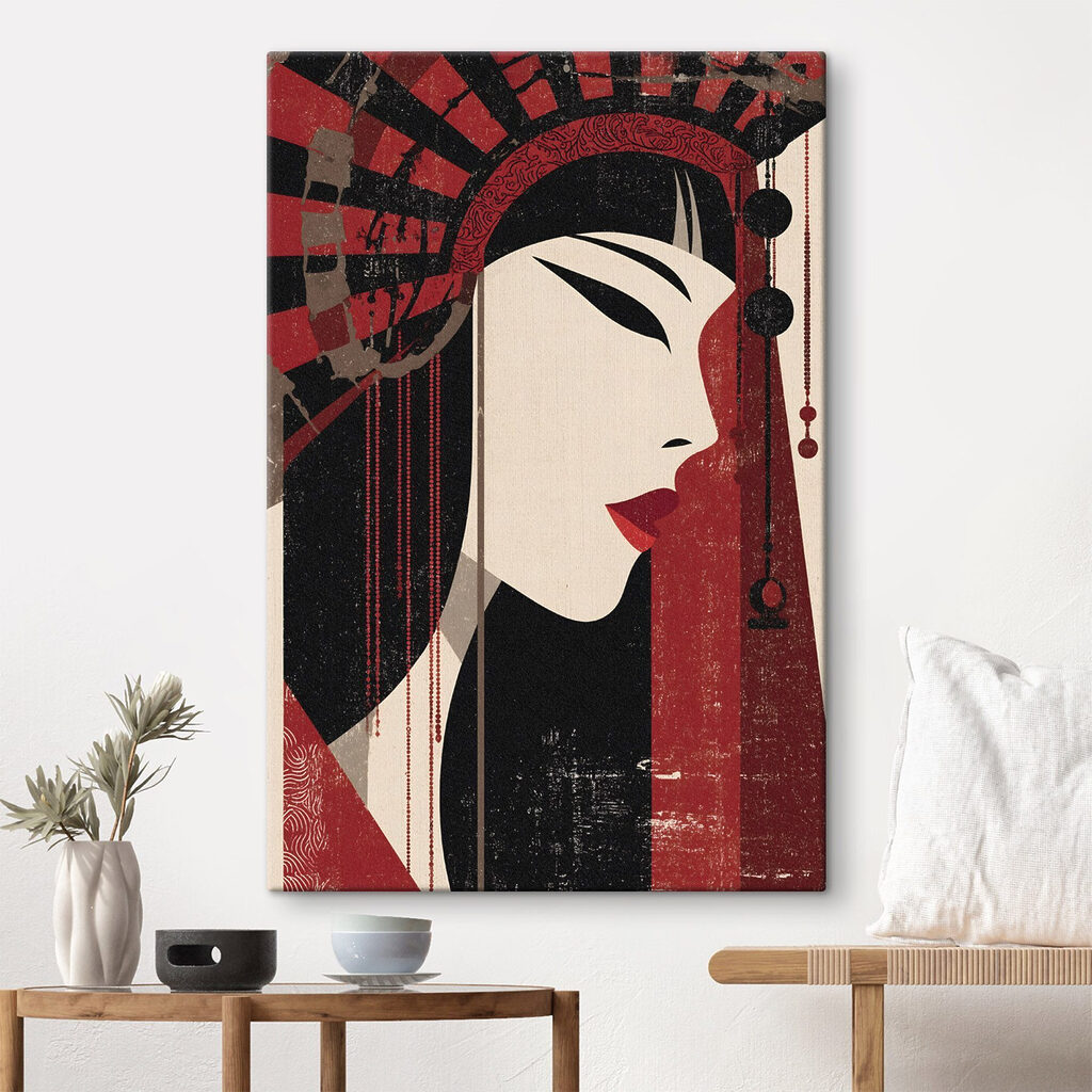 Profil et coiffe rouge dans un intérieur