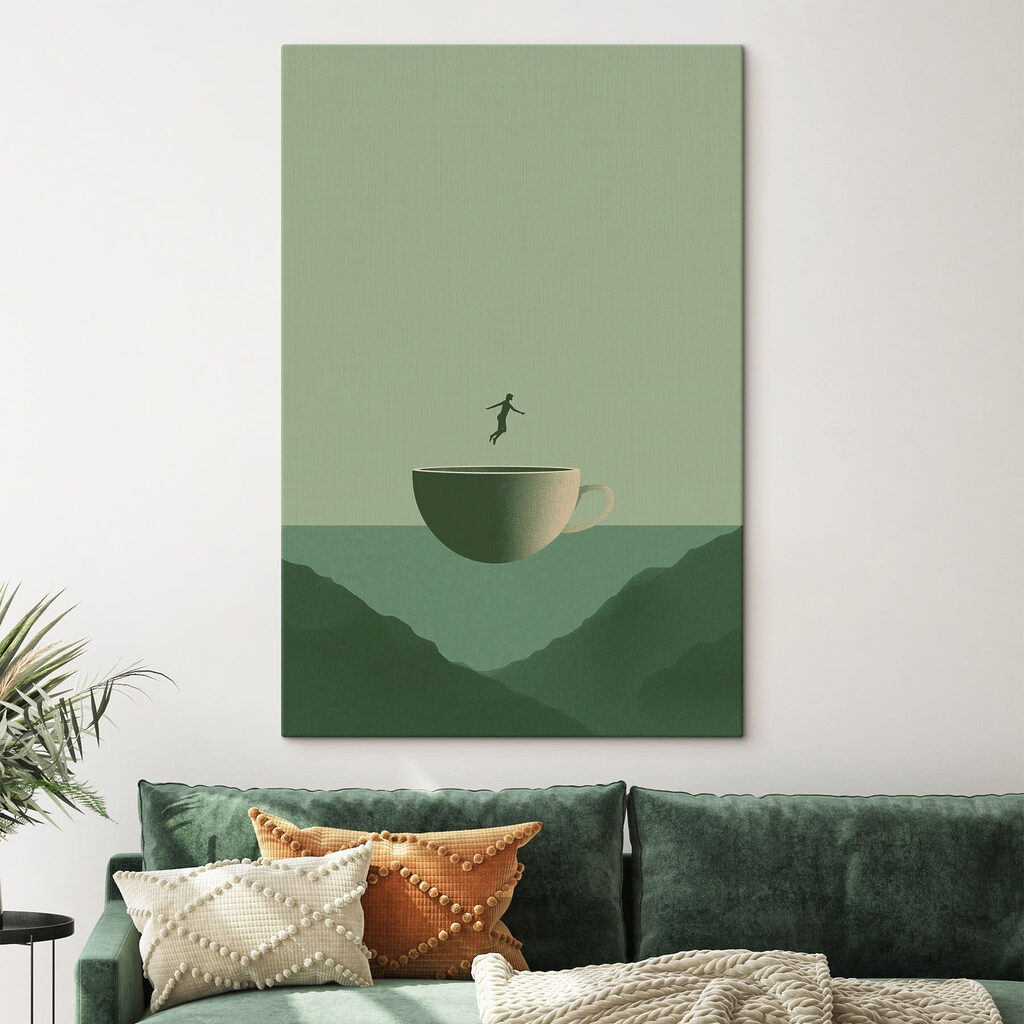 Figure au-dessus des montagnes dans un intérieur