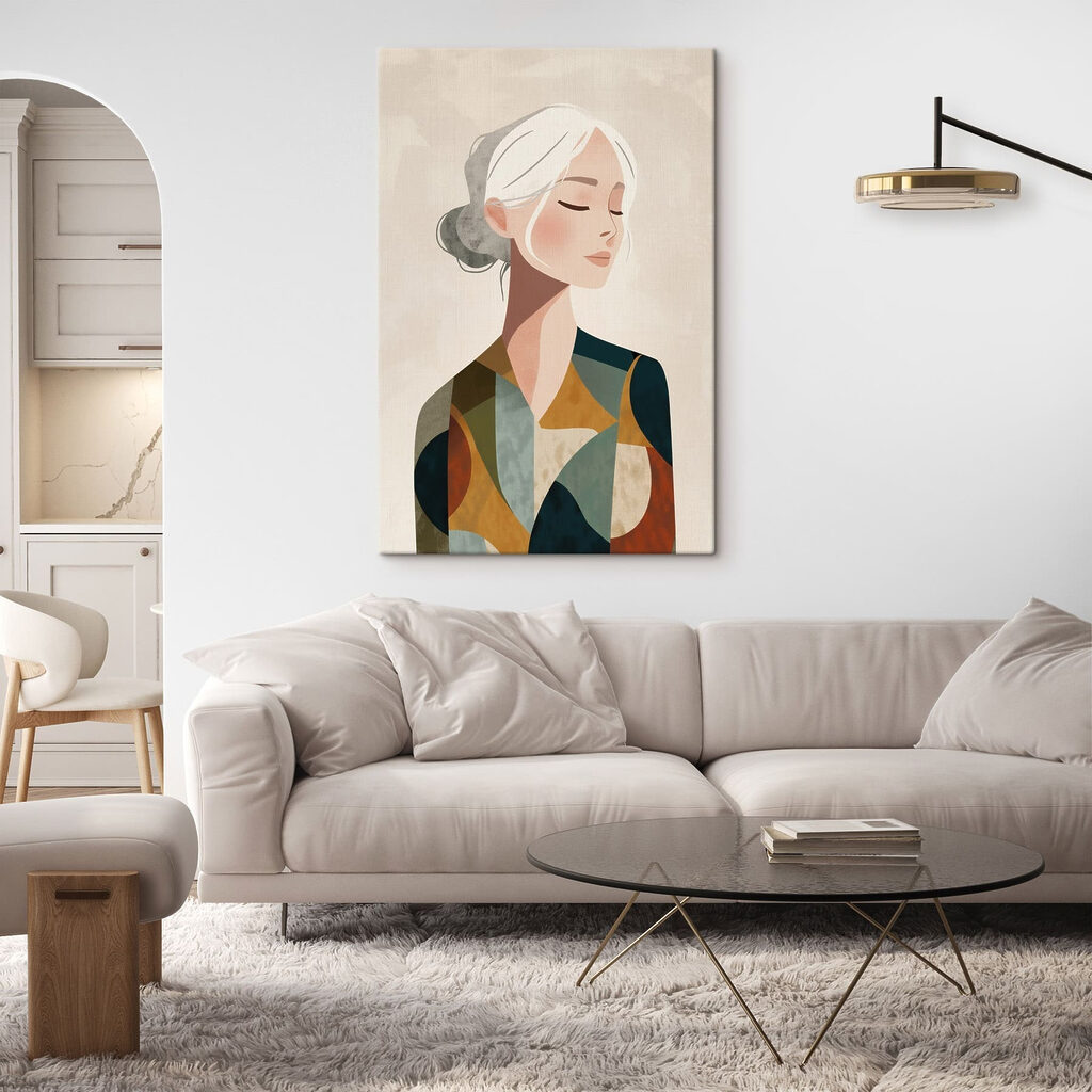Dame aux cheveux blancs dans un intérieur