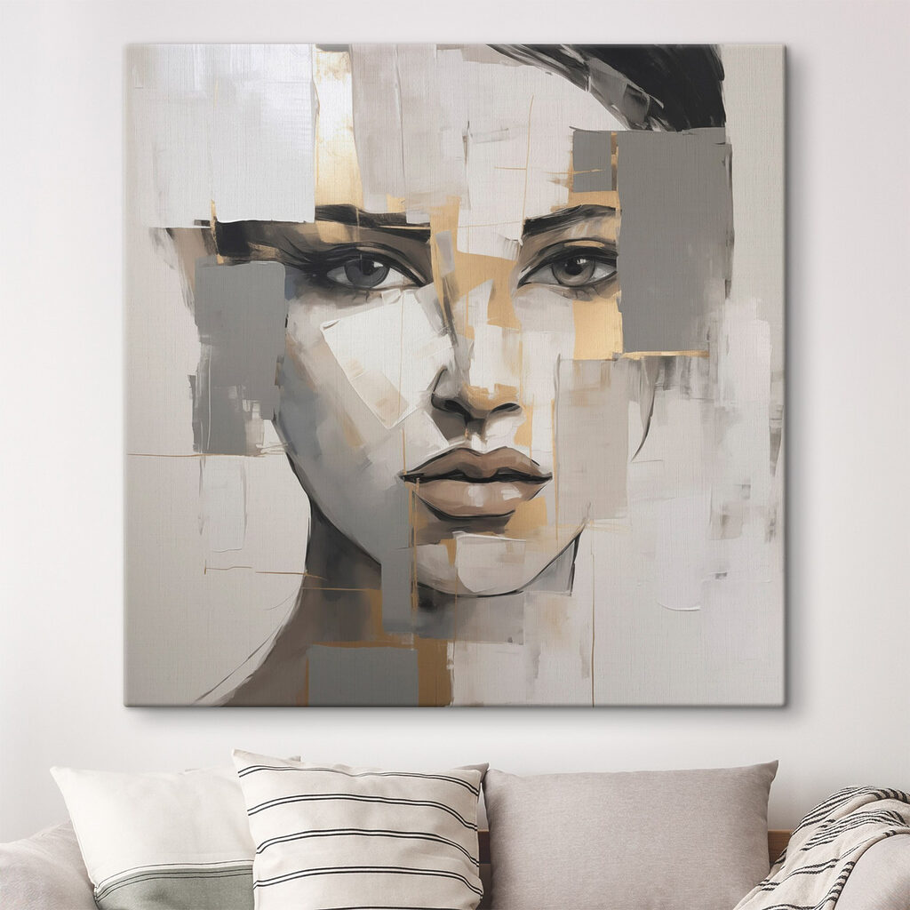Regard féminin en éclats dans un intérieur