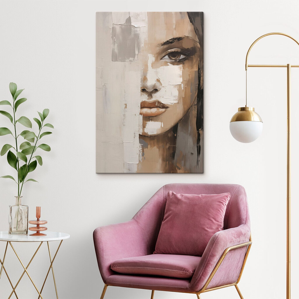 Demi-visage voilé de crème dans un intérieur