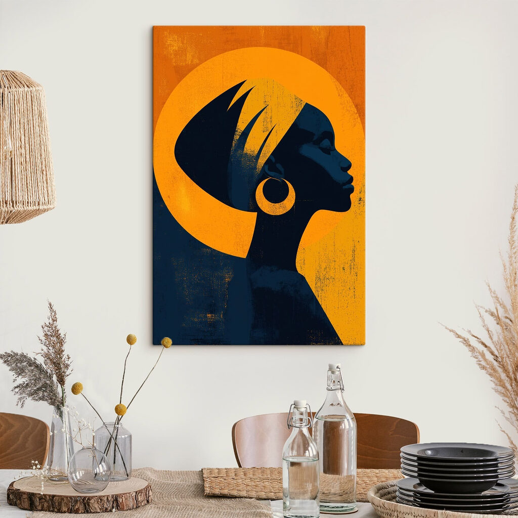 Profil bleu sur orange dans un intérieur